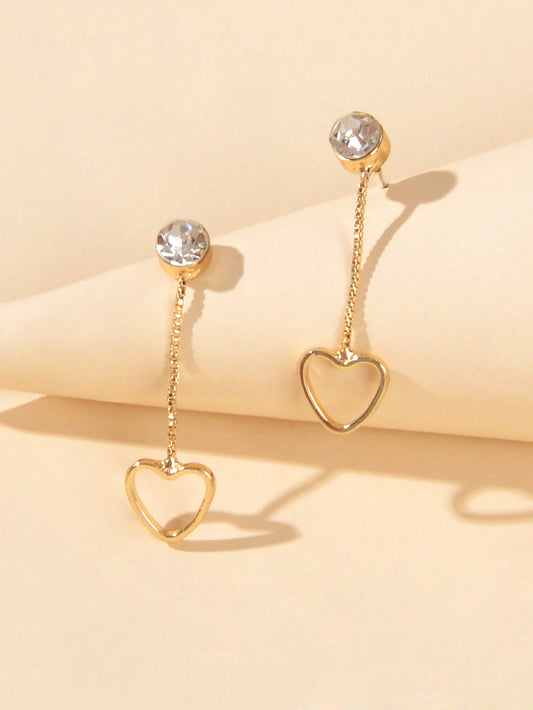 Female Jewellery Simulated Zircon Gold Chain Love Heart Charm Pendant Earrings