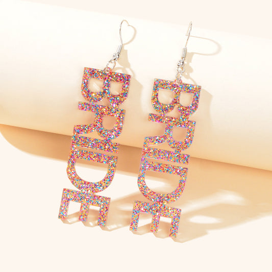 Wedding Bride Dangle Earrings Acrylic Handmade Fun Statement Jewelry Party Gift