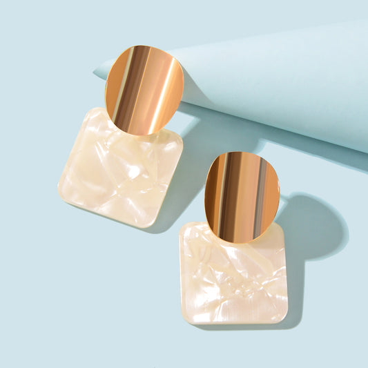 Korean Gold Square Geometric Acrylic Stud Costume Earrings Female Party Jewelry