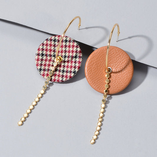 Designer Party Jewellery Rhinestone Round Disc Long Gold Chain Hoop Earrings