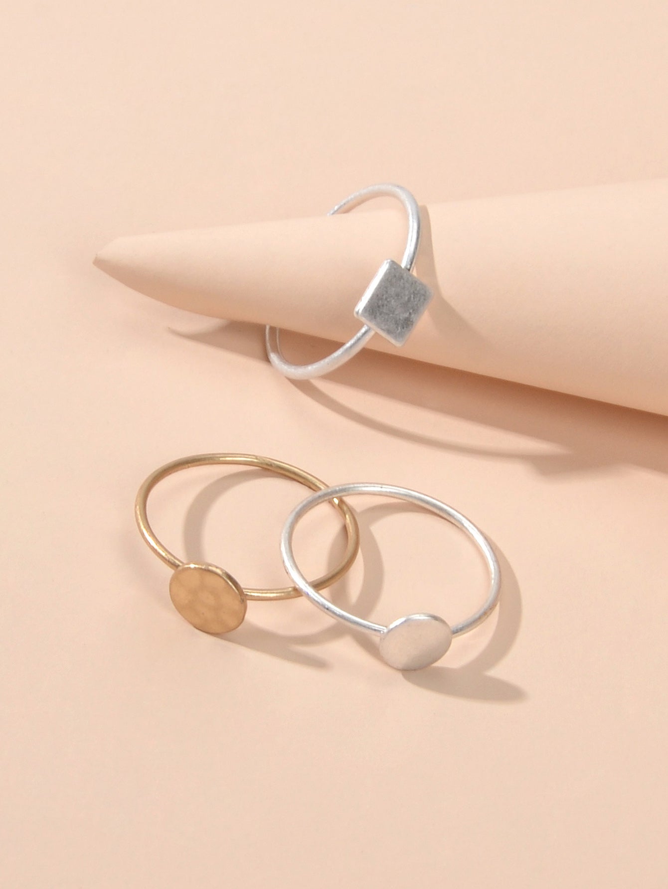 Multiple 3 pcs Minimalist Round Square Disc Stackable Midi Knuckle Rings set