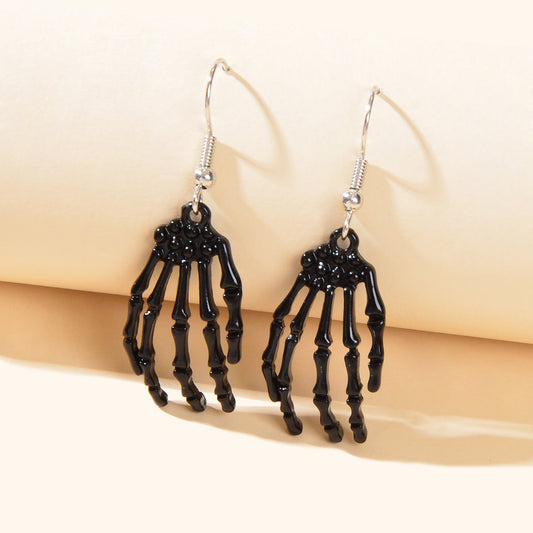 Punk Style Gothic Halloween Black Hand Skeleton Bone Men Women Dangle Earrings