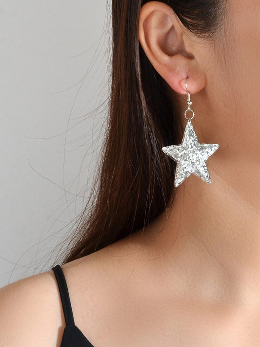 Silver Sequins Shinny Glitter Star Drop Earrings Wholesale Price Accessories