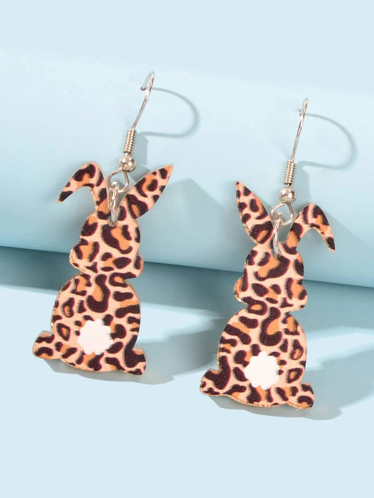 Cute Funny Leopard Print Rabbit Bunny Acrylic Dangle Earrings Trendy Easter Gift