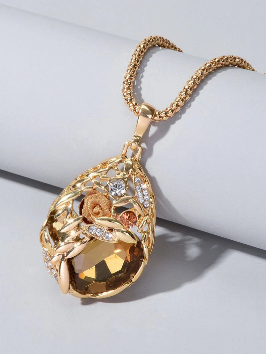 Luxurious Jewellery Rhinestone Champagne Blue Crystal Flower Water Drop Necklace