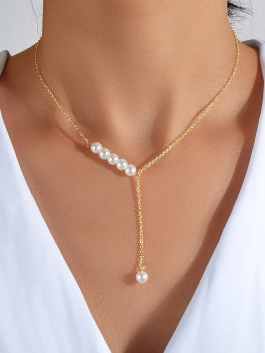 Luxurious jewellery Pearl Gold Silver Chain Y Shape Pendant Necklace Accessories
