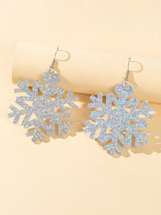 Christmas Jewellery Silver Acrylic Snowflake Drop Dangle Earrings Festival Gift