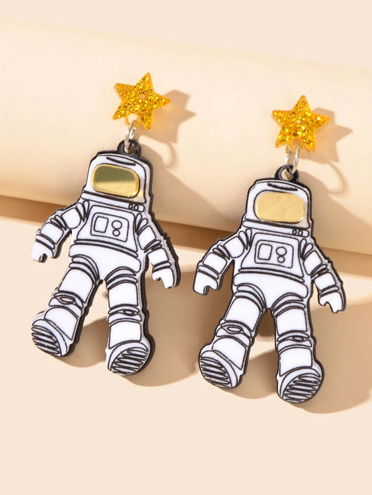 Creative Personality Accessories Resin Star Astronaut Statement Dangle Earrings