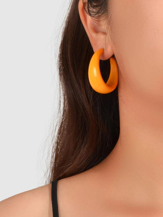 Fashion Round Yellow White Resin Hoop Earrings Circle C Shape Acrylic Cuff Stud