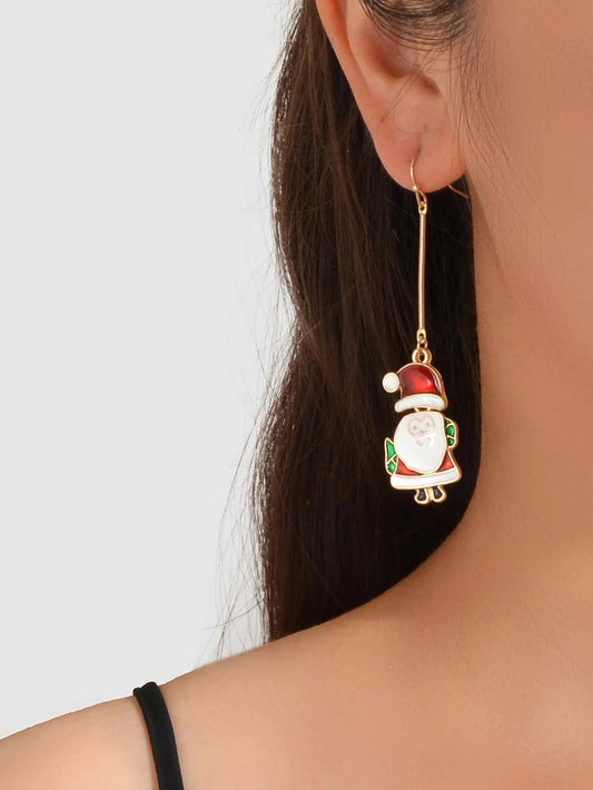 Christmas Jewellery White Enamel Santa Claus Drop Dangle Earrings Festival Gift