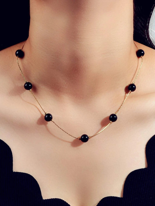 AU Post Fashion Accessories Black Beads Gold Chain Necklace Women Party Jewelry