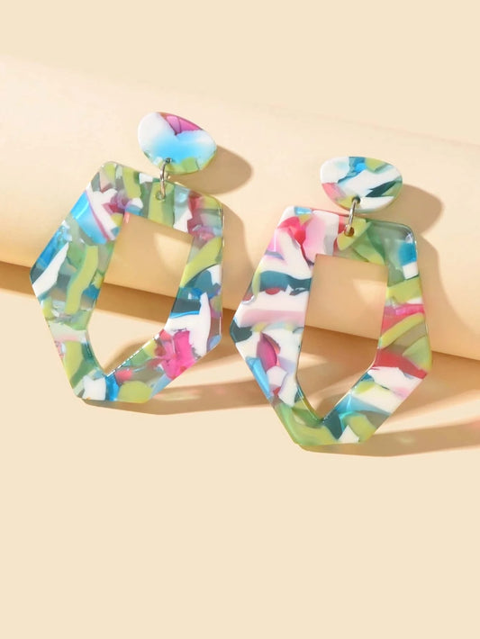 Mixed Color Geometric Acrylic Dangling Elements Earrings Women Party Decoration