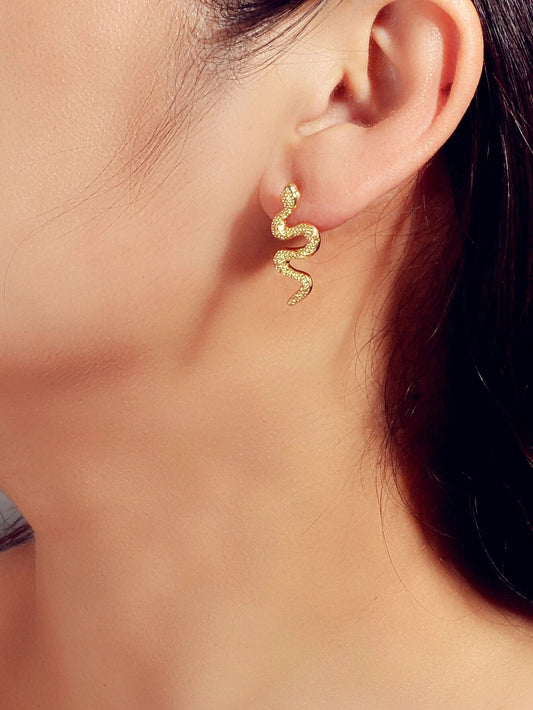 Personality Gold Silver Cute Snake Stud Pierced Earring Women Girls Accessories