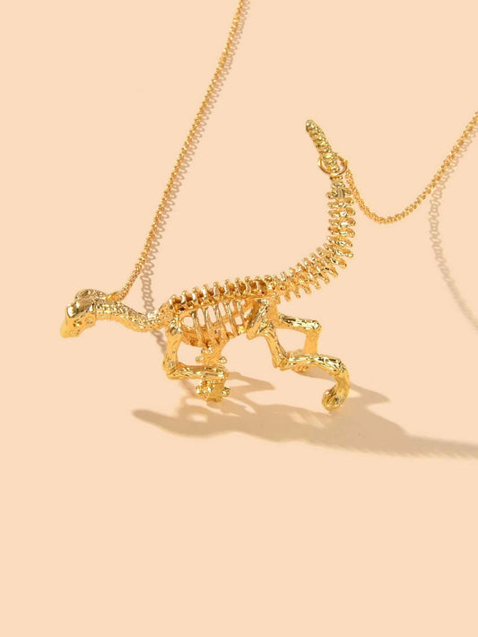 Punk Jewellery Gold Chain Dinosaur Skeleton Statement Pendant Necklace Accessory