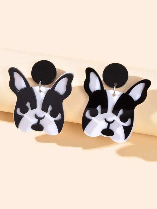 Cartoon Jewelry Black White Acrylic Dog Dangle Statement Lovely Women Earrings