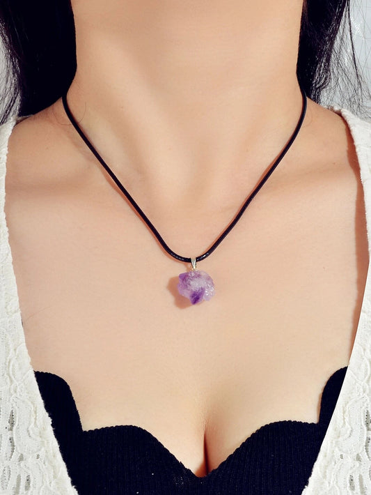 Purple Stone Jewellery 100% Natural Amethyst Quartz Crystal Charm Necklace Gift