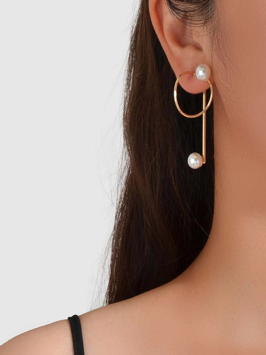 Fashion Jewellery Pearl Gold Circle Stud Curve Stud Earrings Ear Party Teen Gift