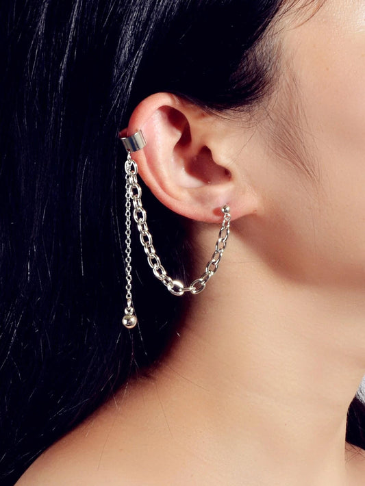 1 pc Punk Women Jewellery Silver Chain Stud Earrings Ear Cuff Wholesale Price