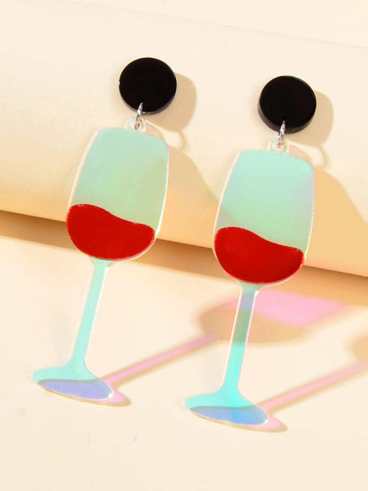 Resin Lightweight Dangle Wine Goblet Drop Earrings Women Girl Teen Party Jewelry