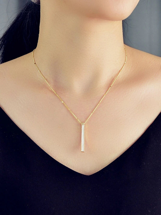 Fashion Jewellery Gold Chain White Enamel Bar Pendant Necklace Women Accessories
