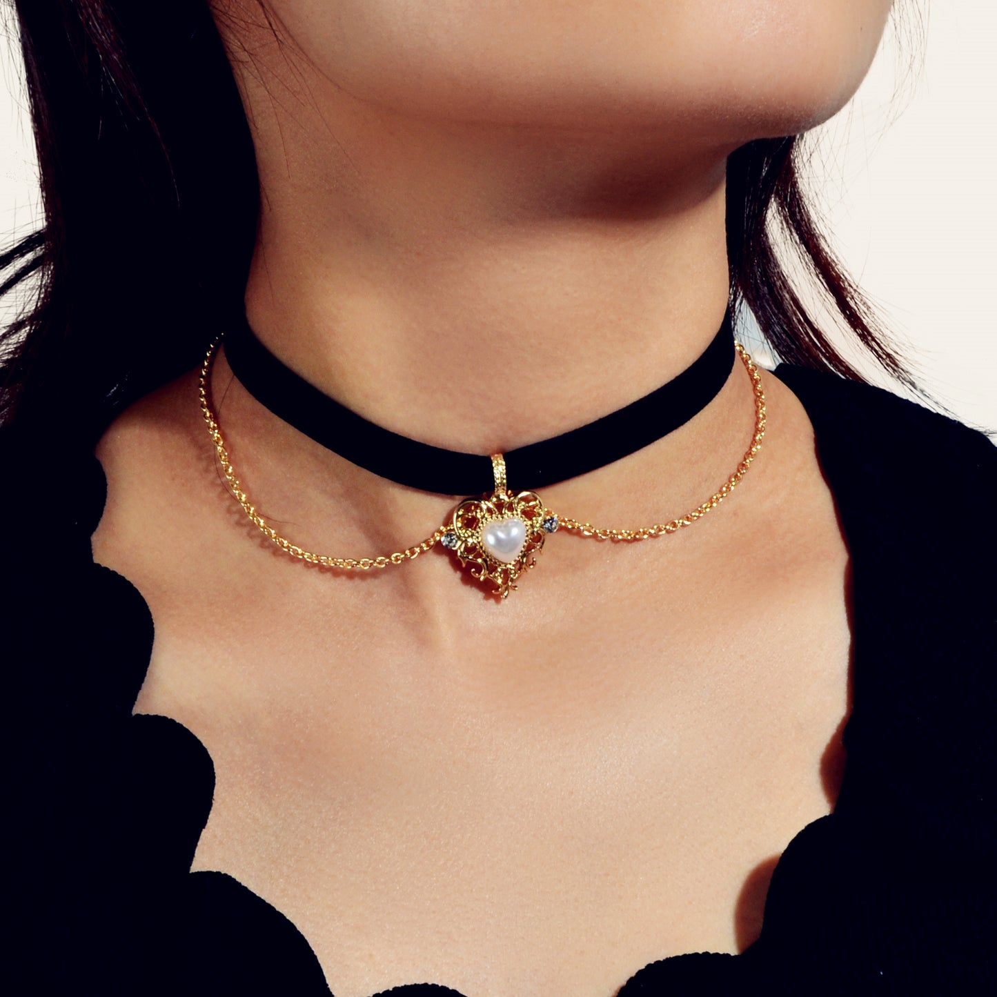 90s Gold Chain Heart Charm Black Retro Tattoo Choker Necklace Teen Grunge Collar