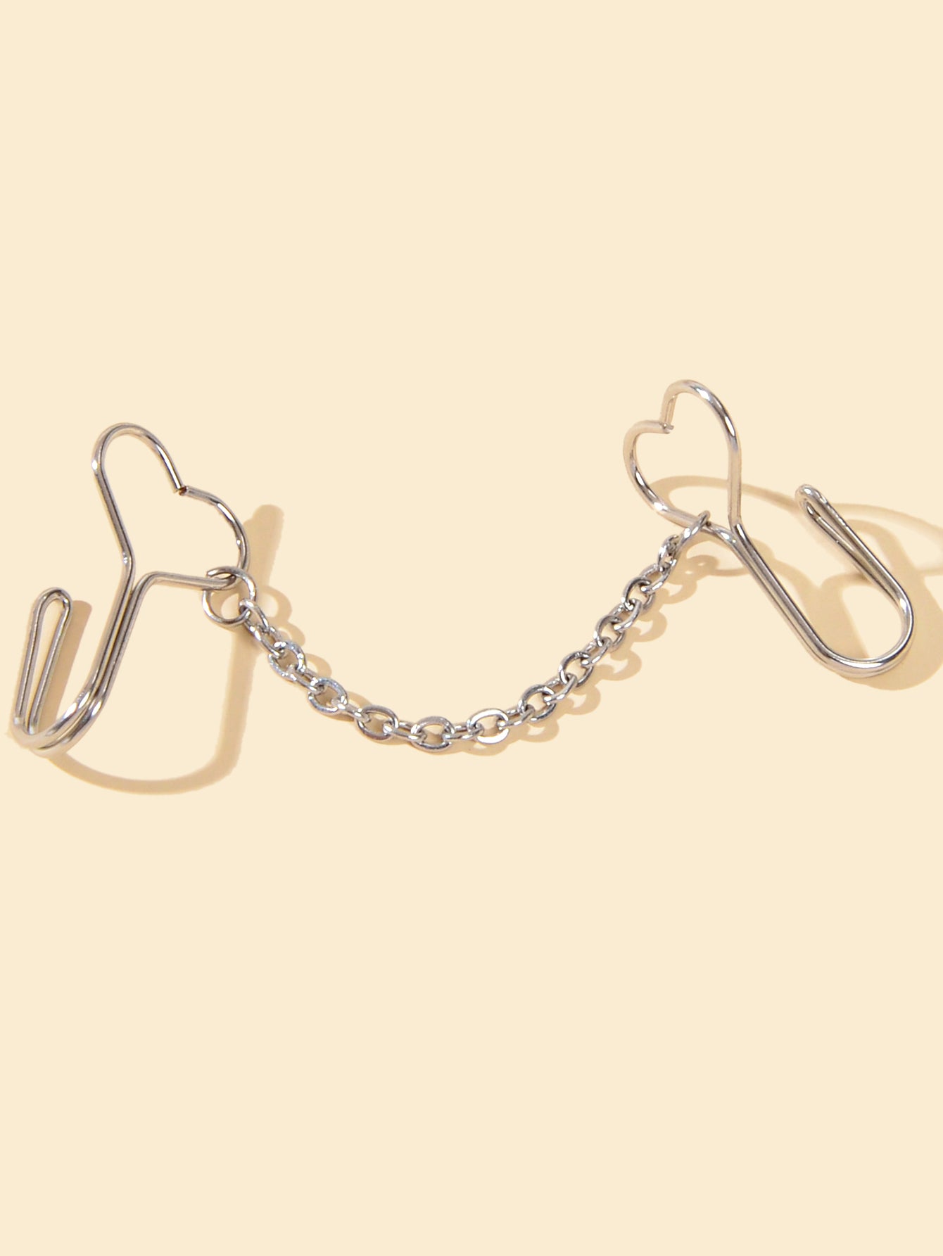 1pc Faux Lip Ear Nose Gold Silver Heart Chain Non Piercing Clip On Nose Ring
