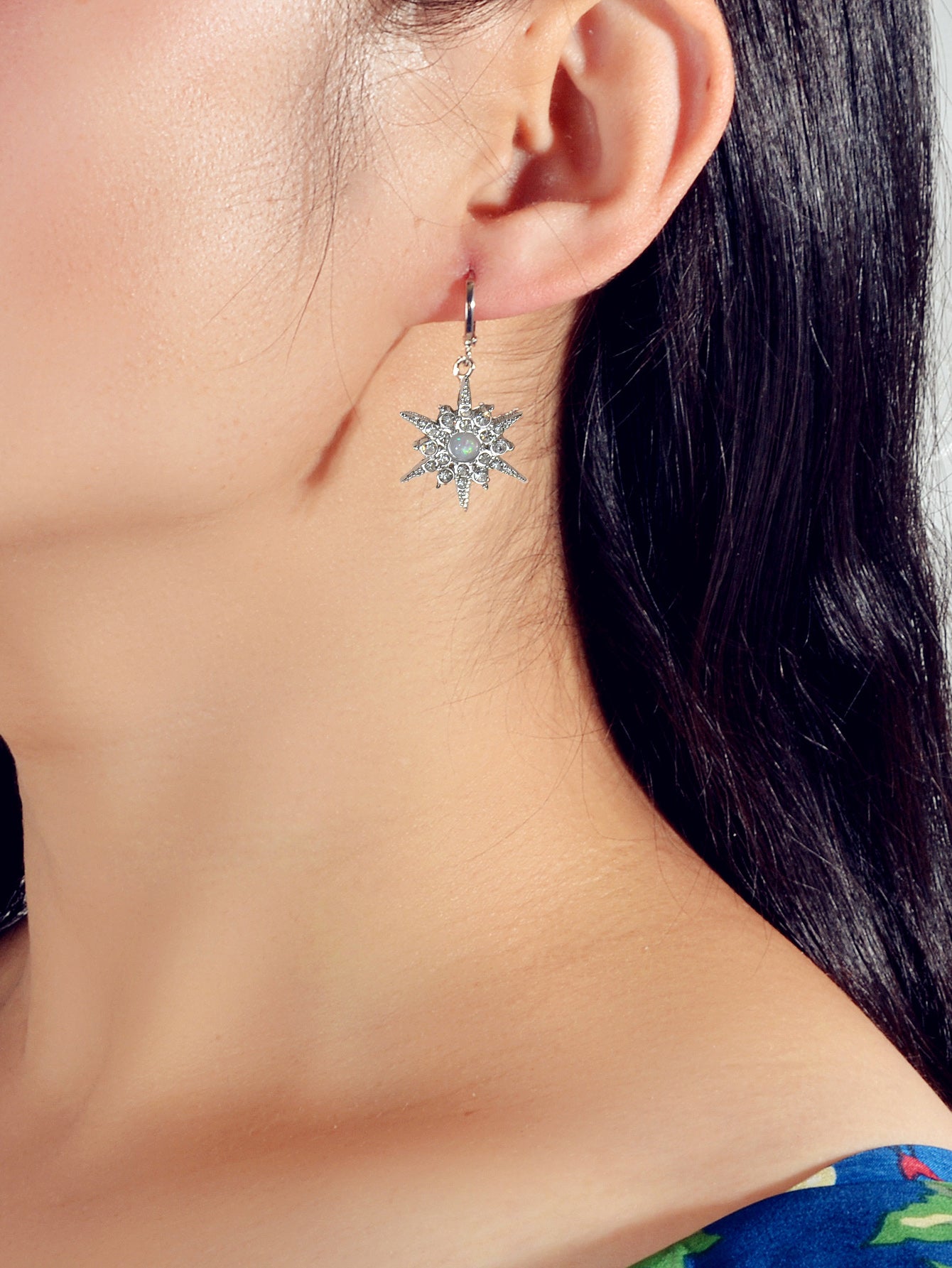 Luxurious Full Rhinestone Spike Star Hoop Dangle Trendy Earrings Ladies Jewelry