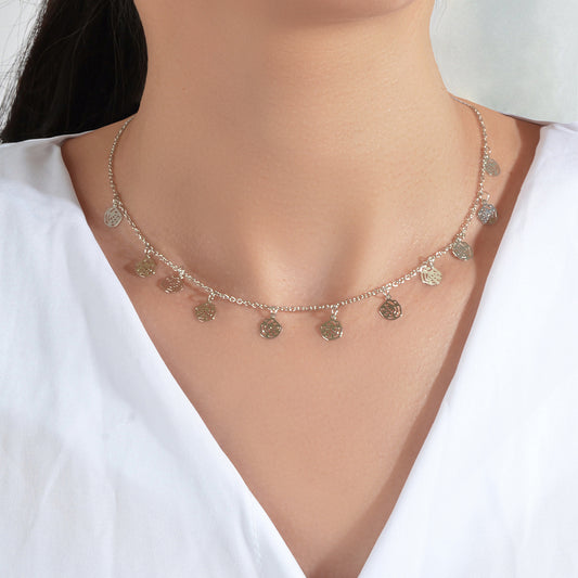 Minimalist Gold Silver Rose Flower Charm Necklace Disc Pendant Jewellery Collar