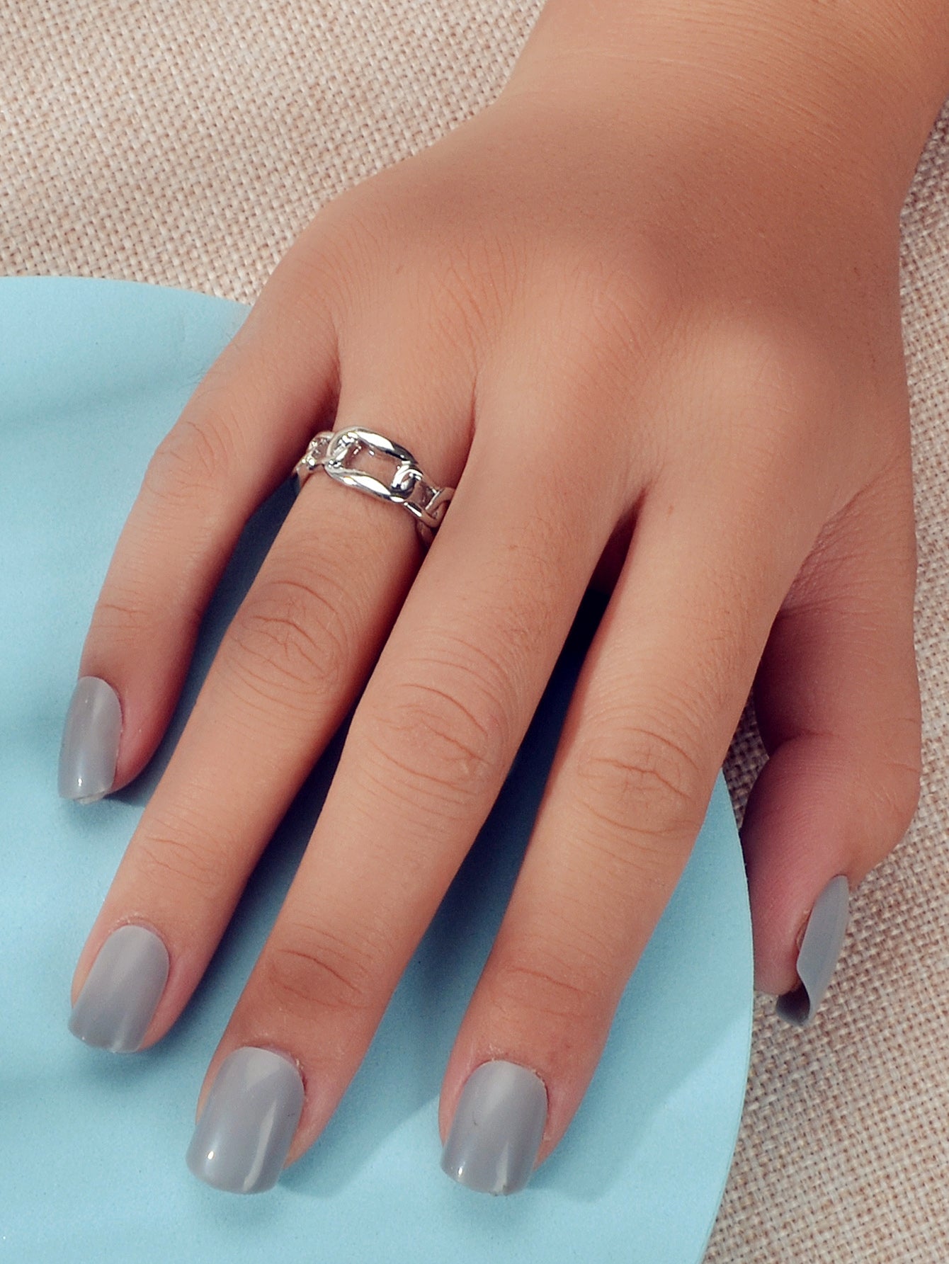 Minimalist Jewelry Metal Lock Chain Design Open Cuff Finger Trendy Ring AU Stock