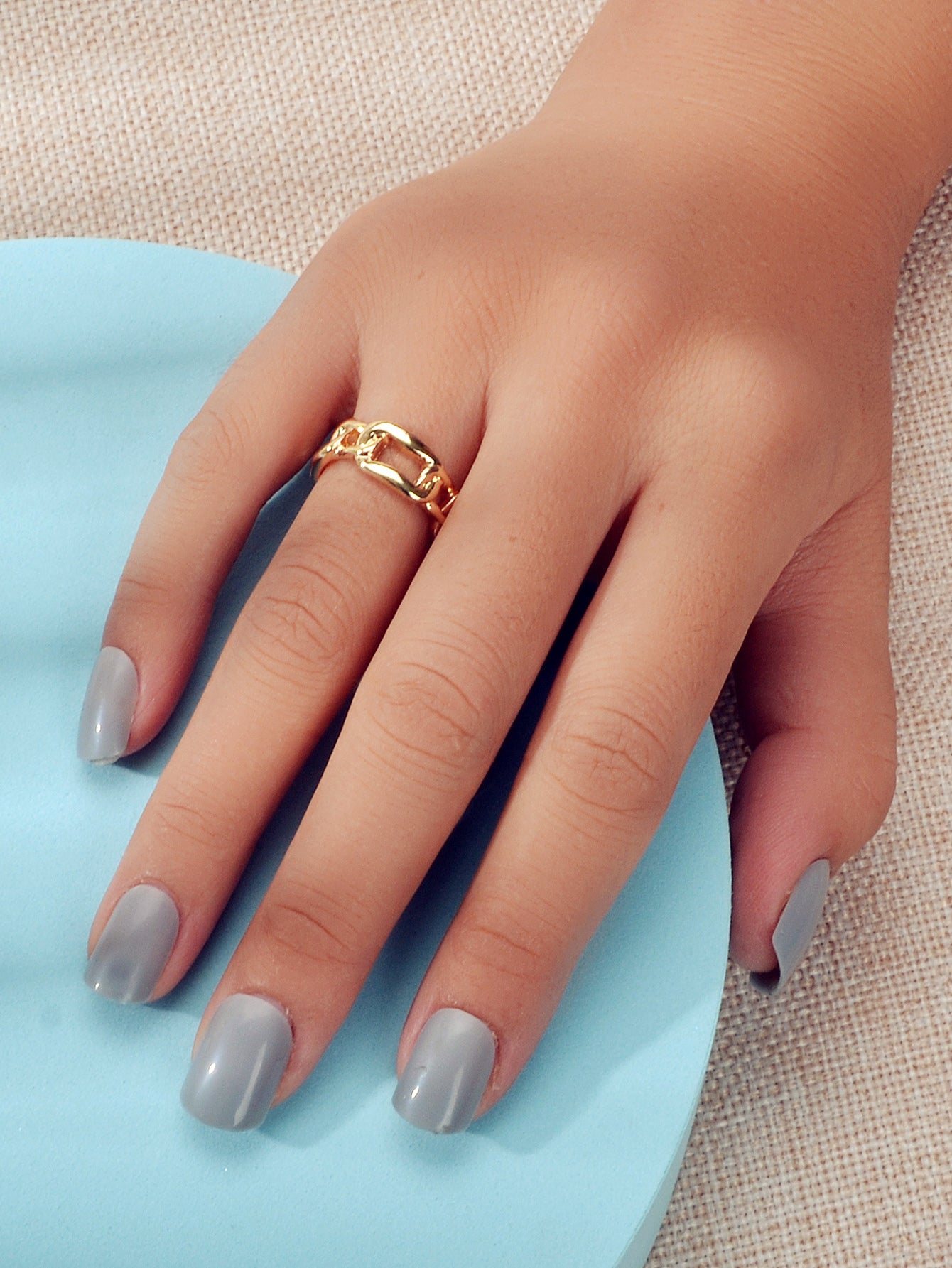 Minimalist Jewelry Metal Lock Chain Design Open Cuff Finger Trendy Ring AU Stock