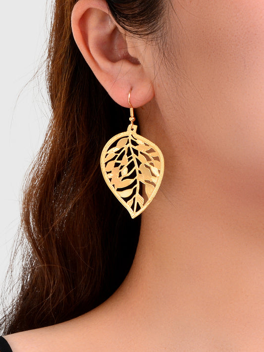 Ladies Jewellery Hollow Gold Metal Leaf Dangle Chunky Earrings for Women Party