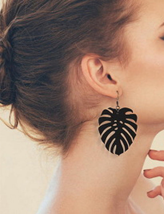 Black Acrylic Leaf Chunky Dangle Holiday Earrings Girls Designer Stylish Jewelry
