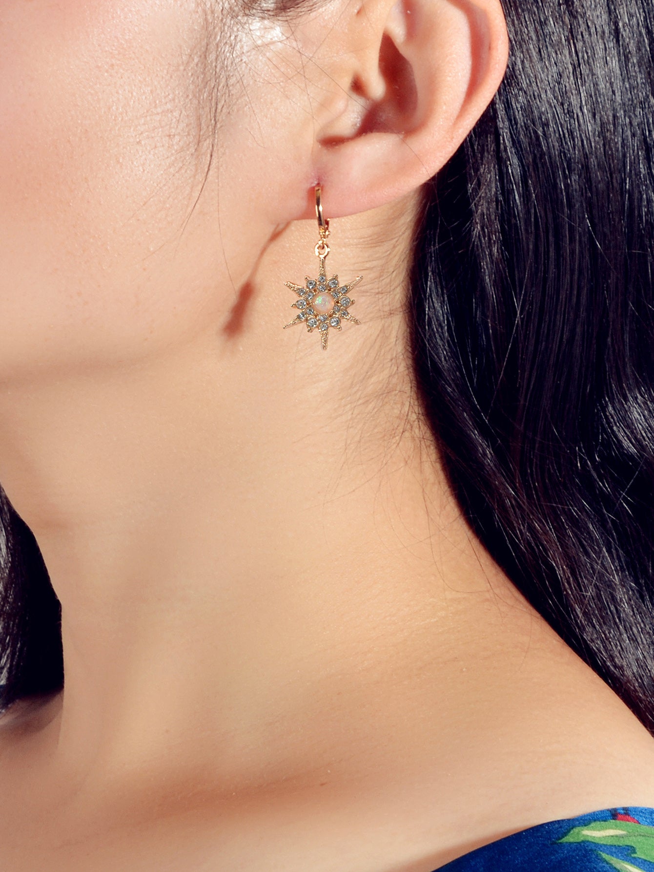 Luxurious Full Rhinestone Spike Star Hoop Dangle Trendy Earrings Ladies Jewelry