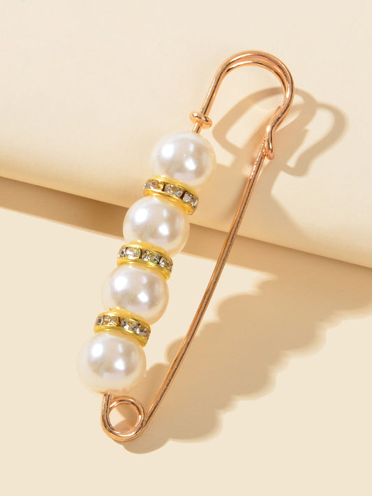 Pretty Pearl Rhinestone Brooch Sweater Shawl Clips Decorative Collar Safety Pins