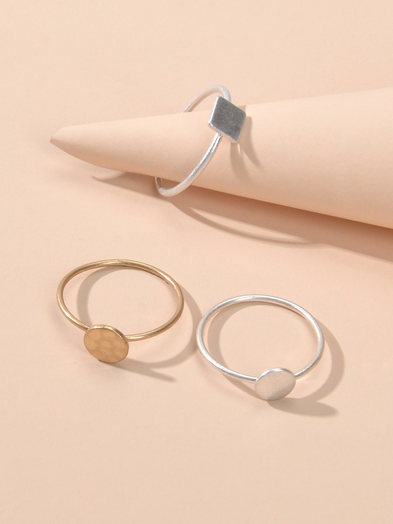 Multiple 3 pcs Minimalist Round Square Disc Stackable Midi Knuckle Rings set