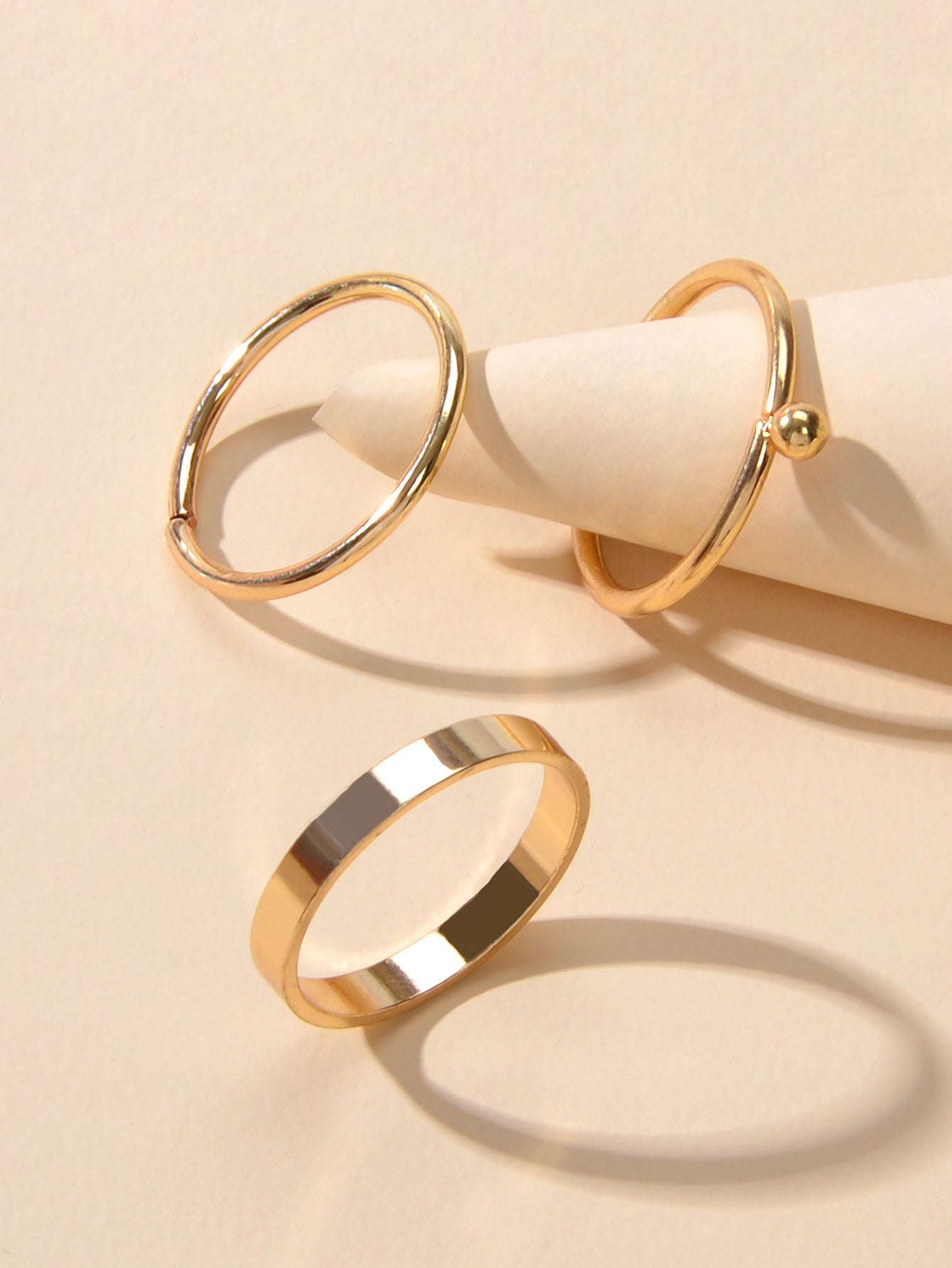 Stackable 3 pcs Gold Metal Minimalist Finger Ring set Multiple Rings Bulk Pack
