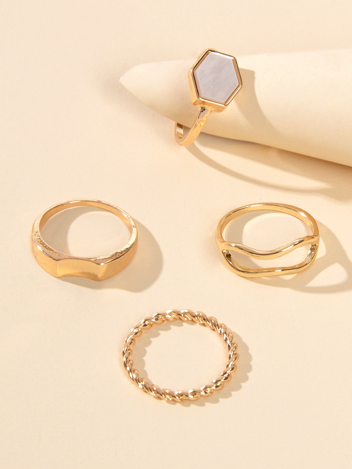 Multiple 4 pcs Square Geometric Gold Metal Knuckle Stackable Midi Rings Set Gift