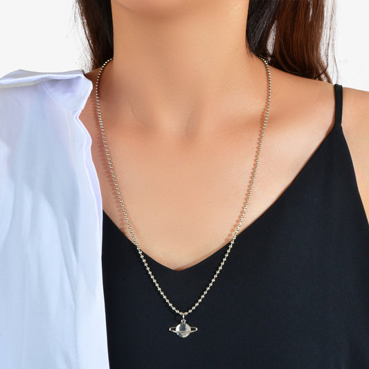 Unique Long Silver Popcorn Chain Planet Pendant Necklace Party Women Decoration
