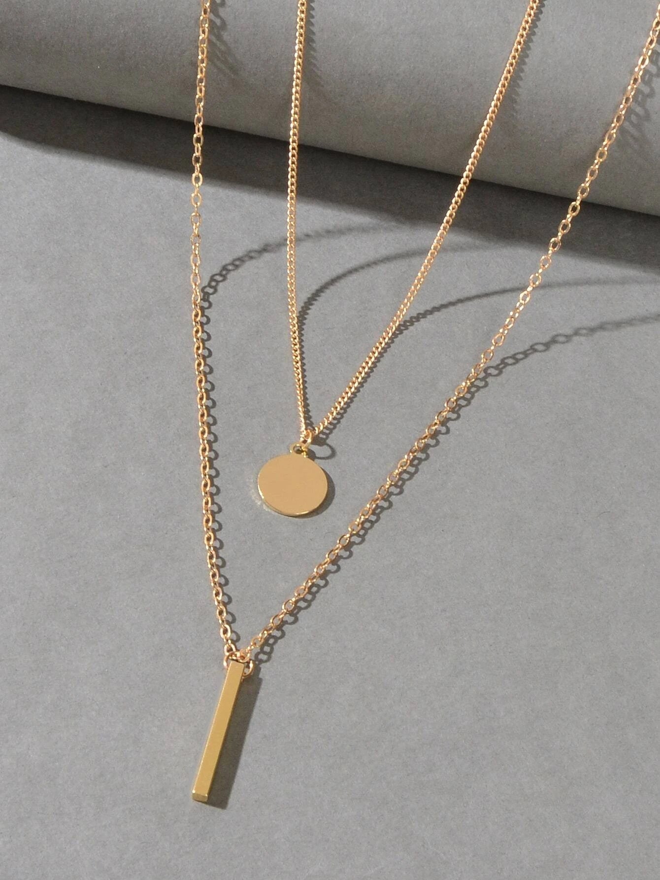 2 pcs Trendy Daily Gold Chain Disc Stick Charm Necklace Minimalist Jewelry Gifts