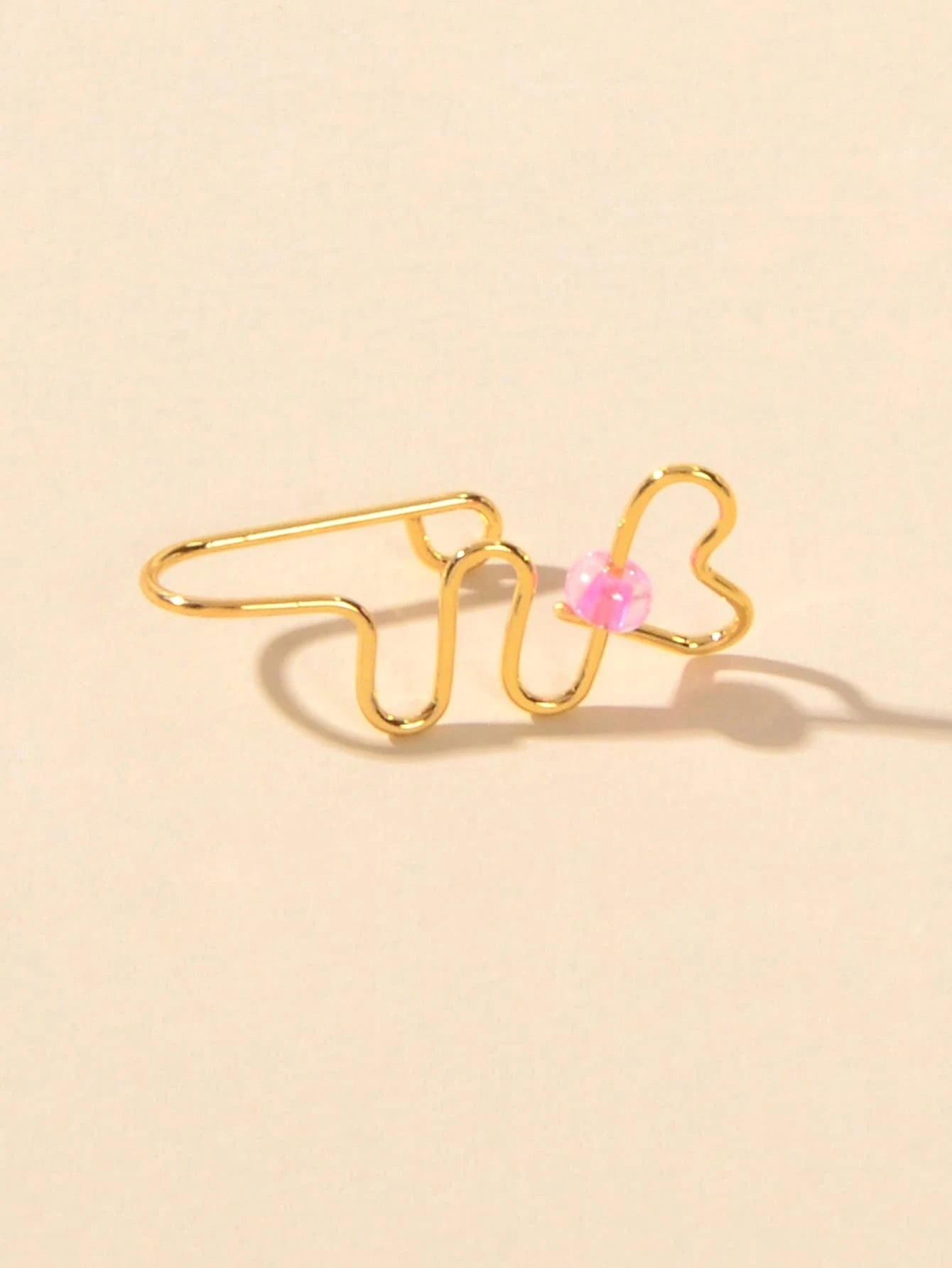 Lip Ear Fake Gold Heart Nose Rings Studs Bead Clip On Nose Hoop Piercing Jewelry