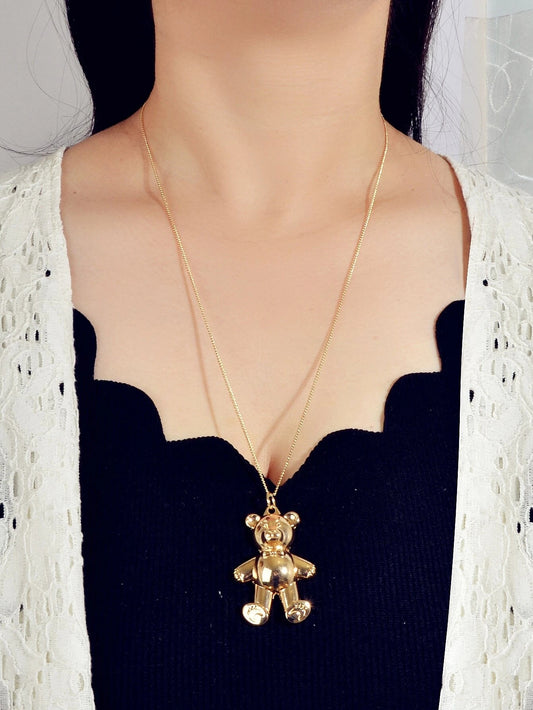 Fashion Jewelry Gold Silver Long Chain Lovely Bear Pendant Necklace Accessories