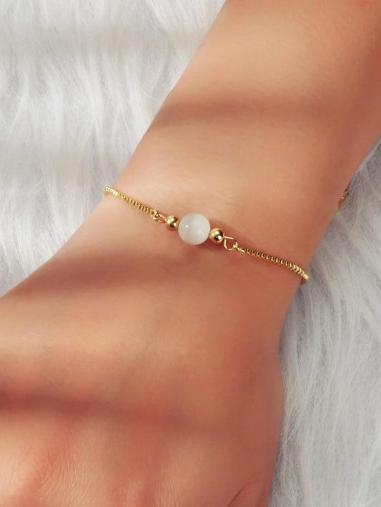 AU Stock Rhinestone Beads Decor Adjustable Chain Cat's Eye Cymophane Bracelet