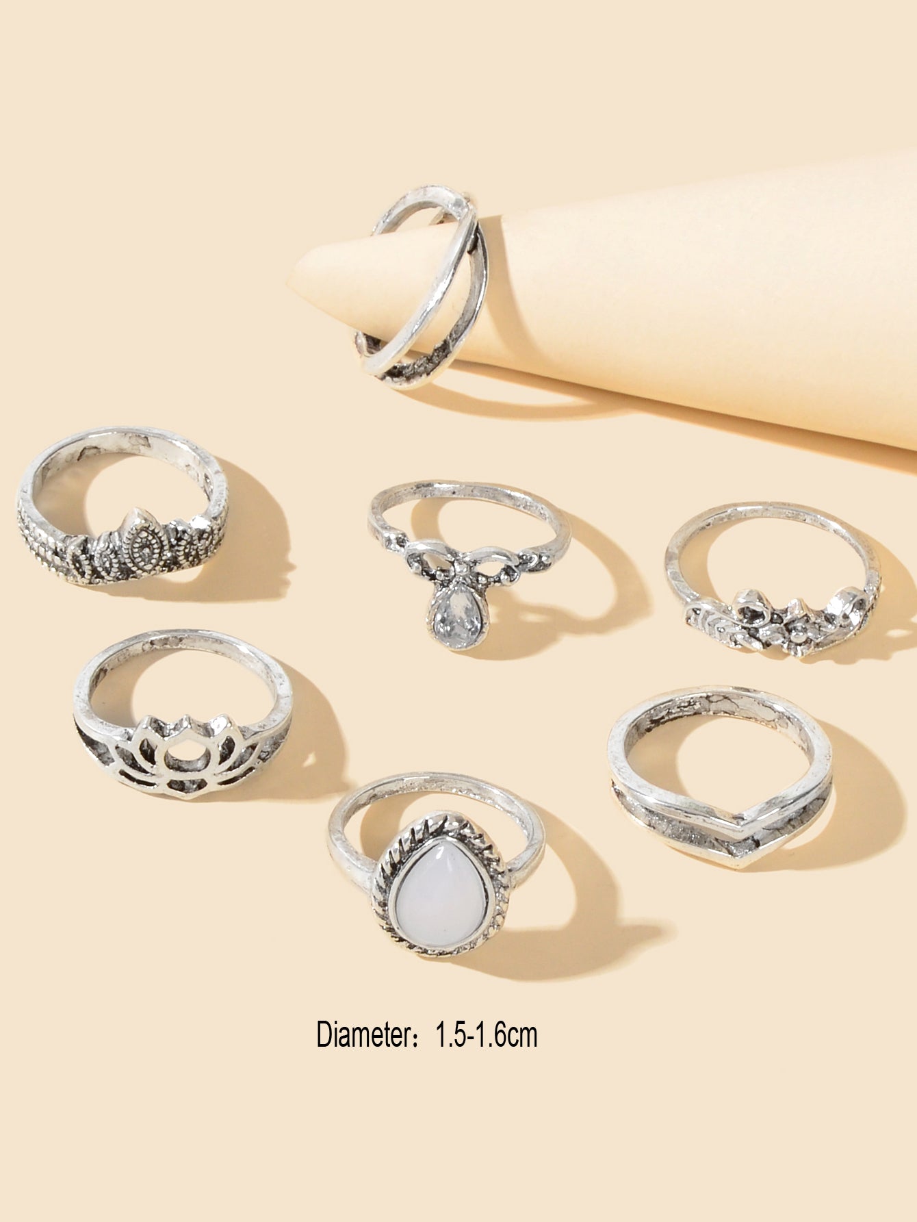 Tribal Ethnic 7 pcs Antique Silver Multiple Stackable Knuckle Finger Ring Set