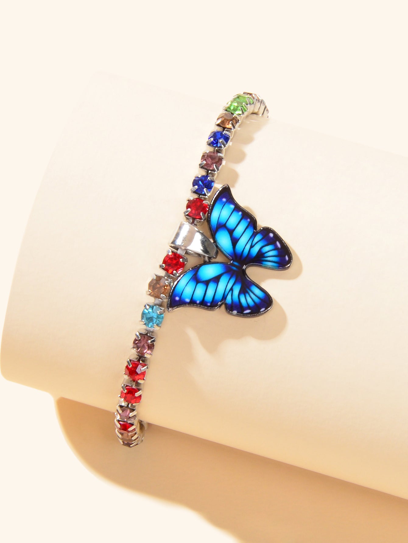 Multi Colour Rhinestone Claw Chain Butterfly Charm Anklet Women Foot Jewellery