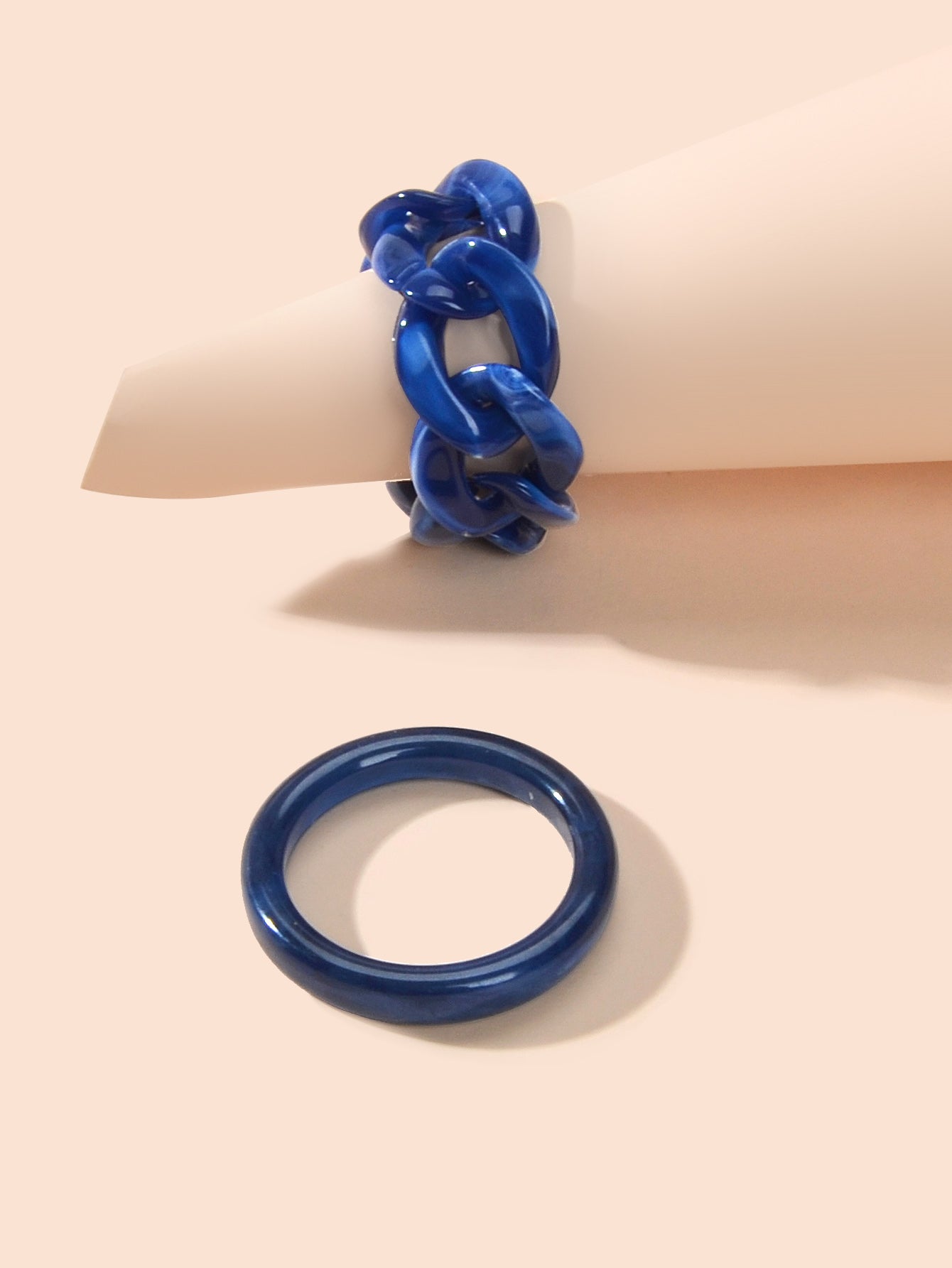 2pcs Trendy Jewelry Blue Brown Geometric Stackable Multiple Midi Finger Ring Set