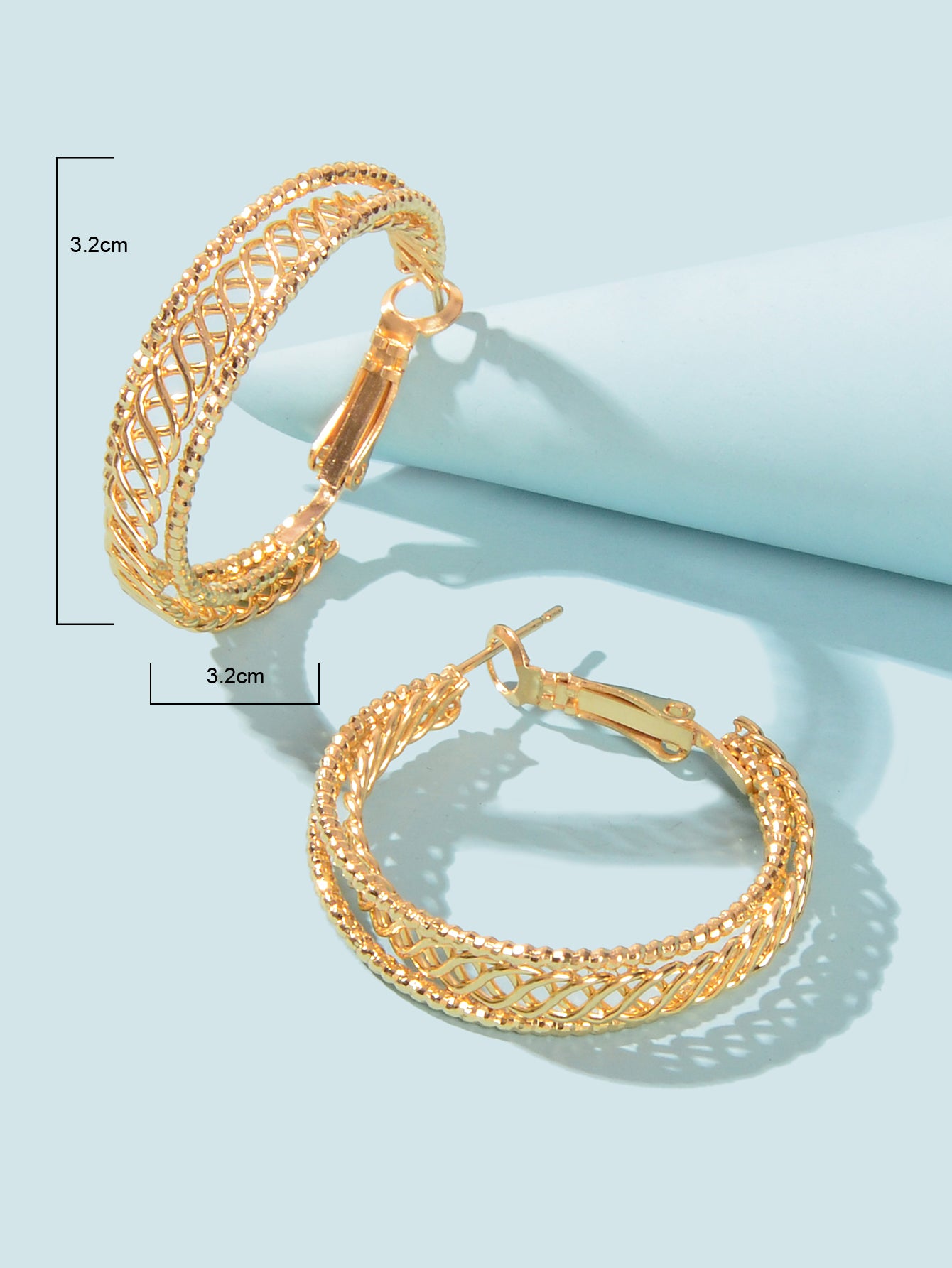 Women Gold Hollow Out Chunky Thick Open Twisted Huggie Statement Hoop Earrings