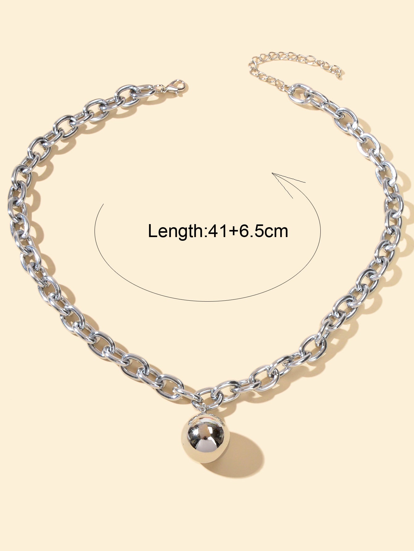 Hip Hop Punk Thick Silver Chain Ball Pendant Statement Necklace Ladies Jewellery
