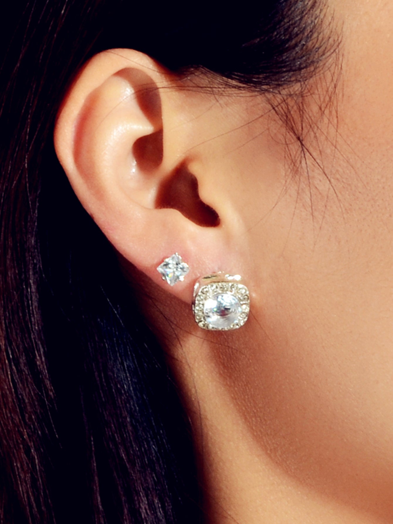 3 pairs Luxury Cubic Zirconia Round Square Stud Earrings Wedding Engagement Gift