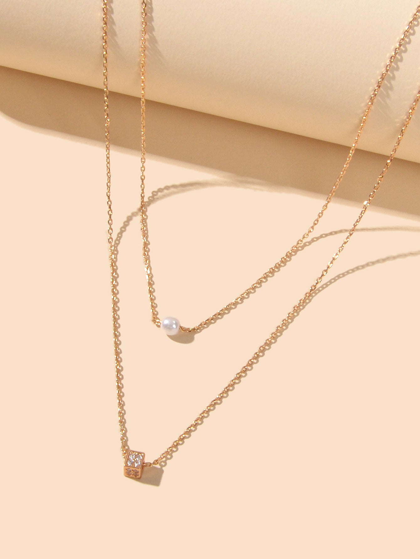 Crystal Pearl Casual Multi Layered Gold Cube Charm Necklace Collar Women Choker