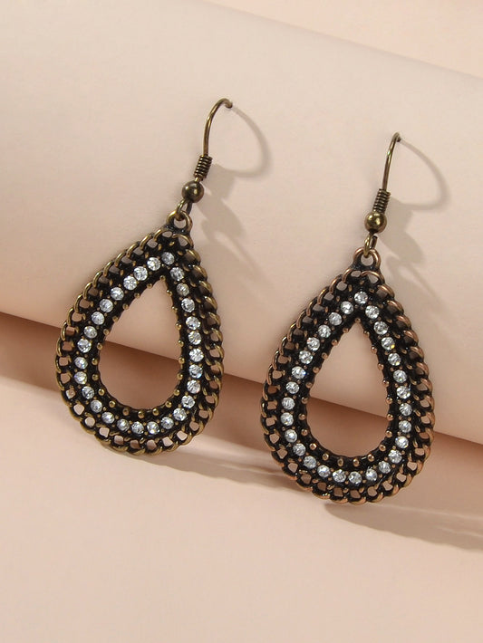 Vintage Ethnic Antique Gold Rhinestone Decor Water Drop Earrings Indian Jewelry